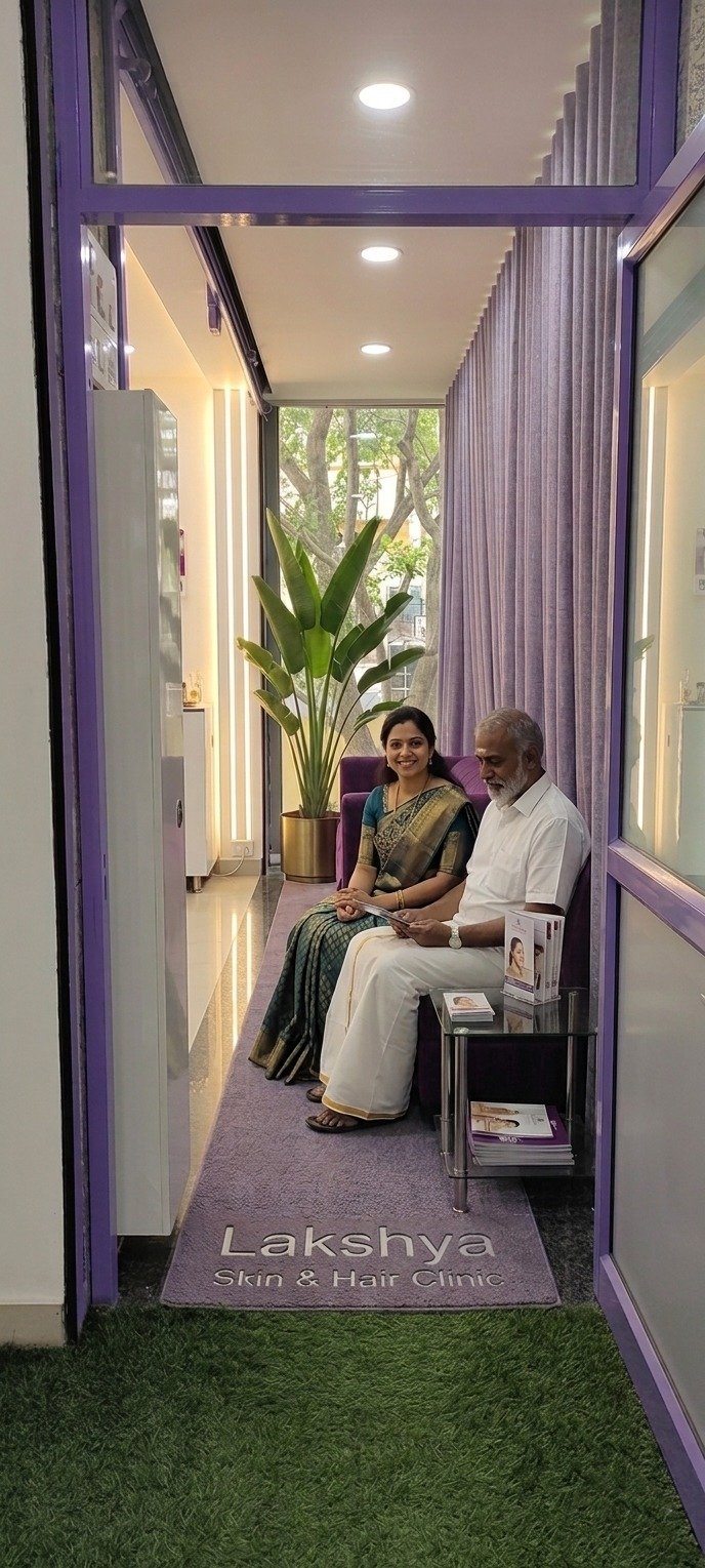 Clinic entrance and reception area at Lakshya Skin and Hair Clinic